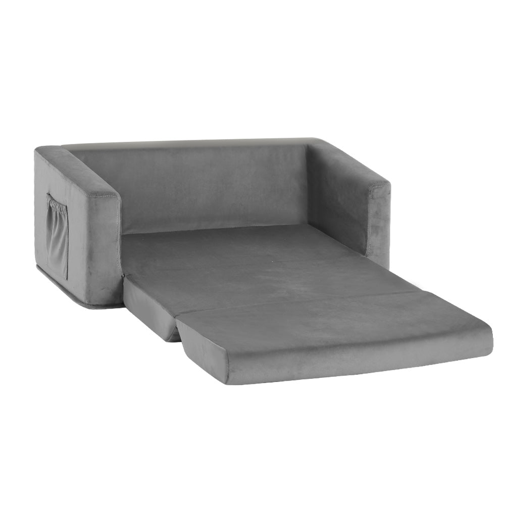 Keezi Kids Convertible Sofa 2 Seater Children Flip Open Couch Lounger Grey