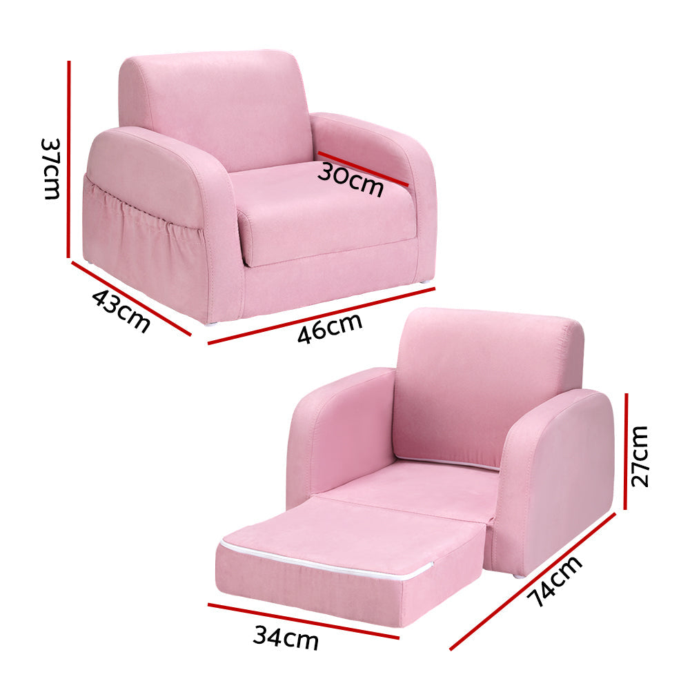 Keezi Kids Sofa 2 Seater Children Flip Open Couch Lounger Armchair Soft Pink