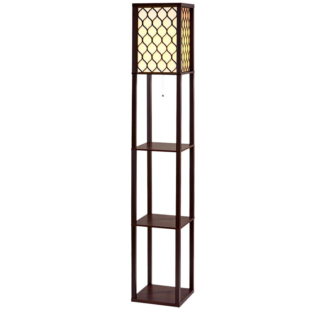 Artiss Floor Lamp Storage Shelf LED Lamps Vintage Standing Reading Light - Brown