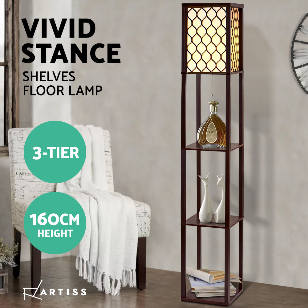 Artiss Floor Lamp Storage Shelf LED Lamps Vintage Standing Reading Light - Brown