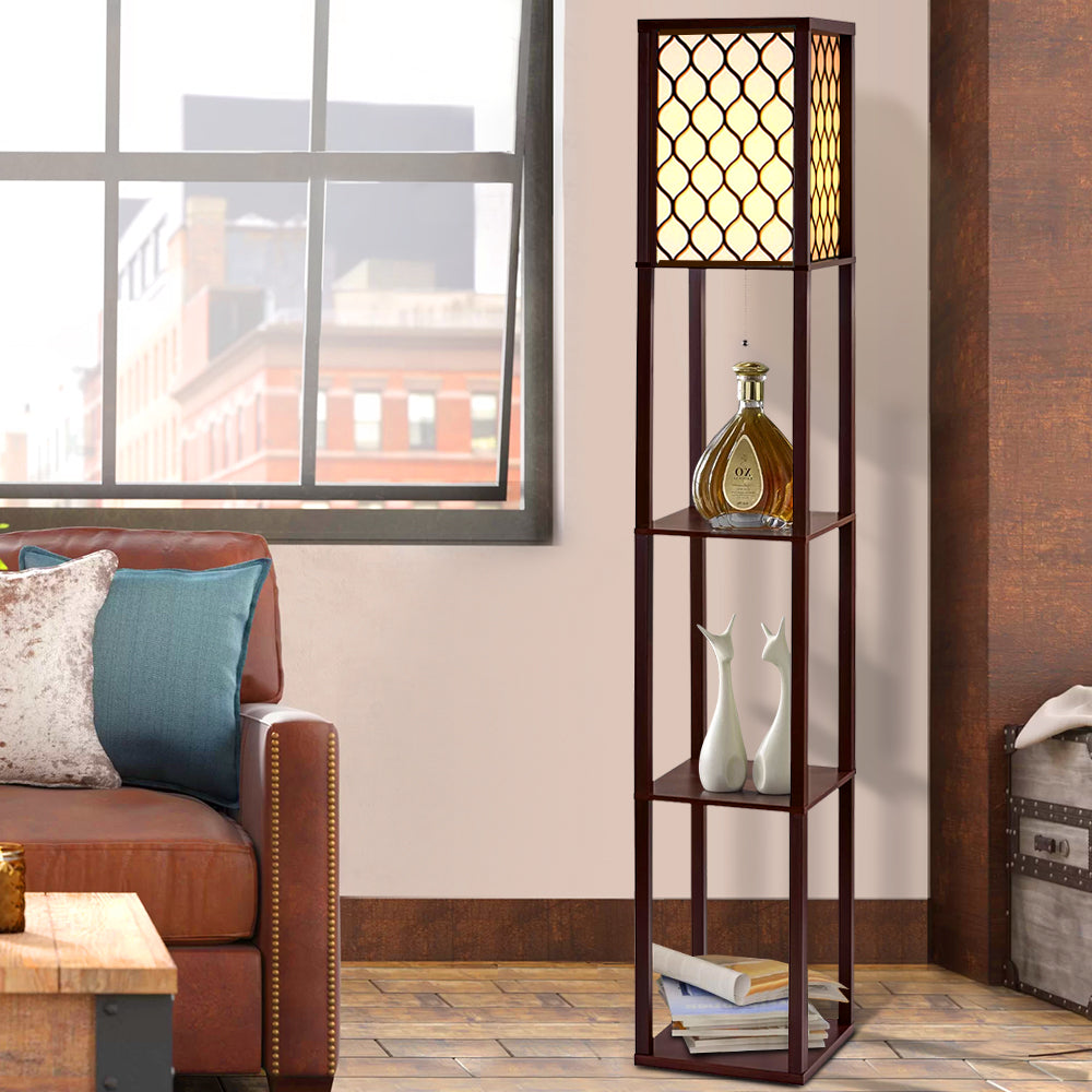 Artiss Floor Lamp Storage Shelf LED Lamps Vintage Standing Reading Light - Brown