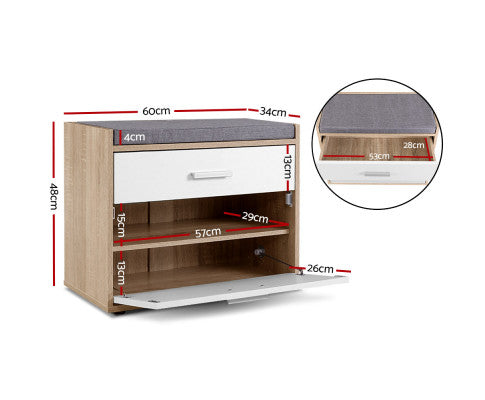 Artiss Shoe Cabinet Bench Fabric Seat Wooden Cupboard Up to 8 pairs freeshipping - Awezingly