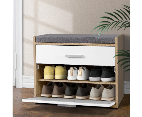 Artiss Shoe Cabinet Bench Fabric Seat Wooden Cupboard Up to 8 pairs freeshipping - Awezingly