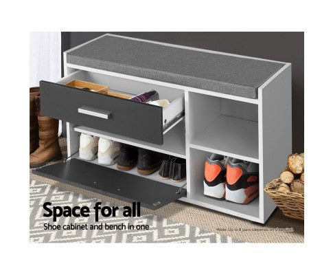 Artiss Shoe Cabinet Bench Shoes Storage Wooden Cupboard Fabric Seat freeshipping - Awezingly