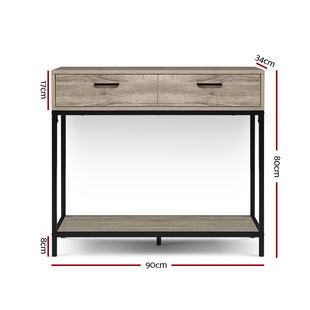 Artiss Hallway Console Table Display Desk Drawer Storage Oak freeshipping - Awezingly