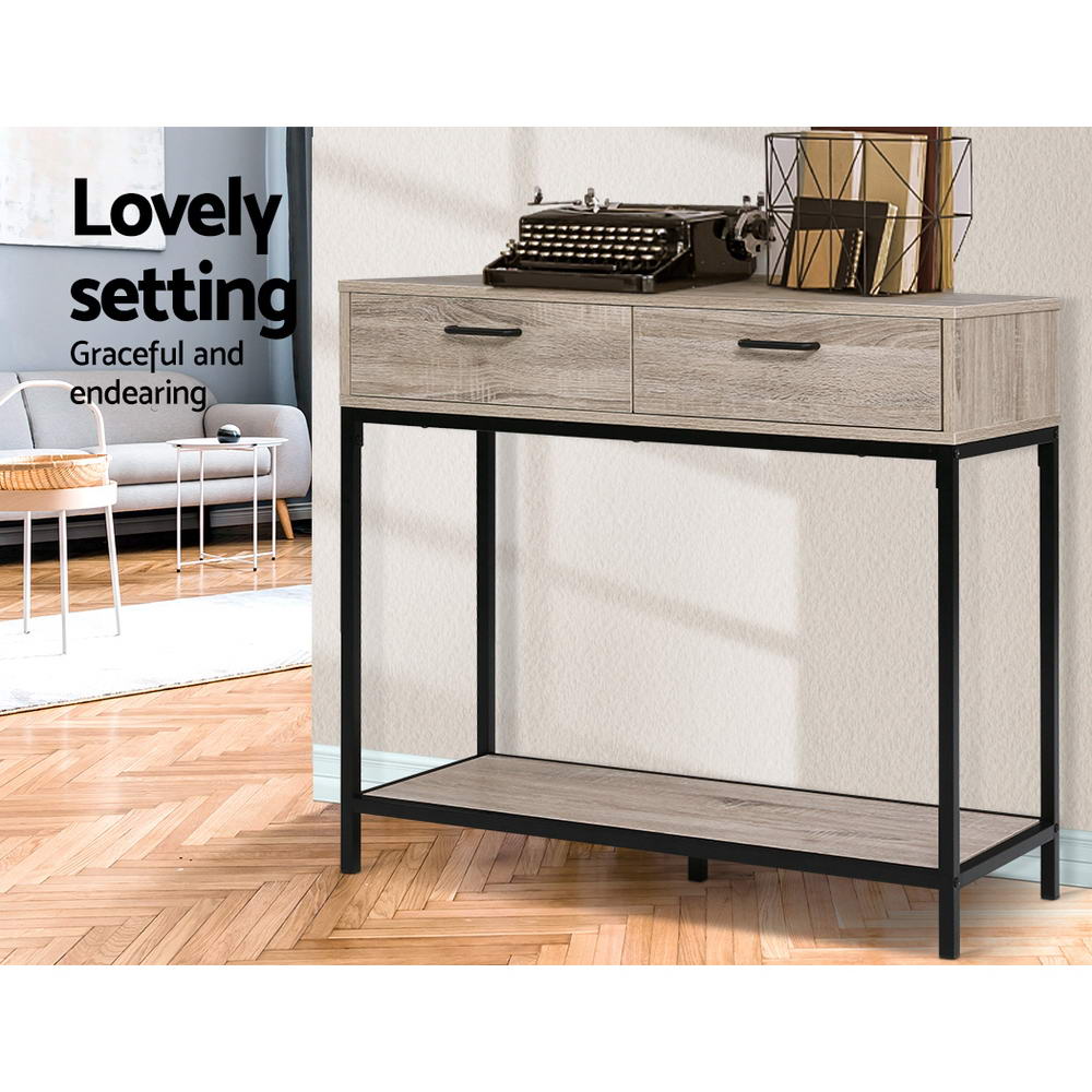 Artiss Hallway Console Table Display Desk Drawer Storage Oak freeshipping - Awezingly