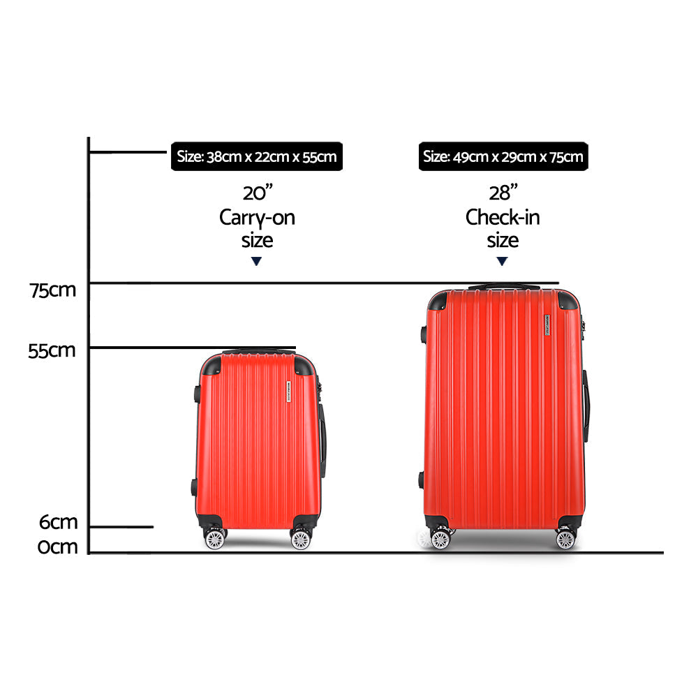 Wanderlite 2pc Luggage Trolley Suitcase Sets Travel TSA Hard Case Red