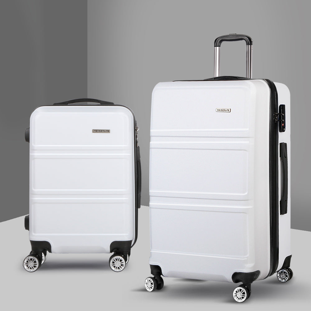 Wanderlite 2pc Luggage Trolley Set Suitcase Travel TSA Hard Case White