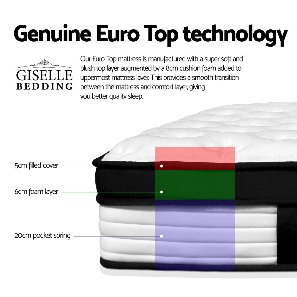 Giselle Bedding Devon Euro Top Pocket Spring Mattress 31cm Thick – Single