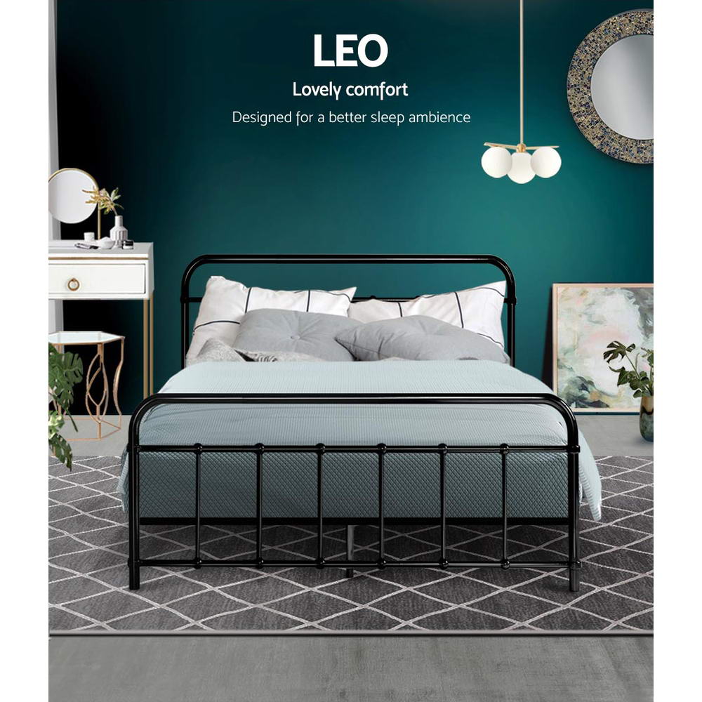 Metal Bed Frame Double Size Platform Foundation Mattress Base Leo Black freeshipping - Awezingly