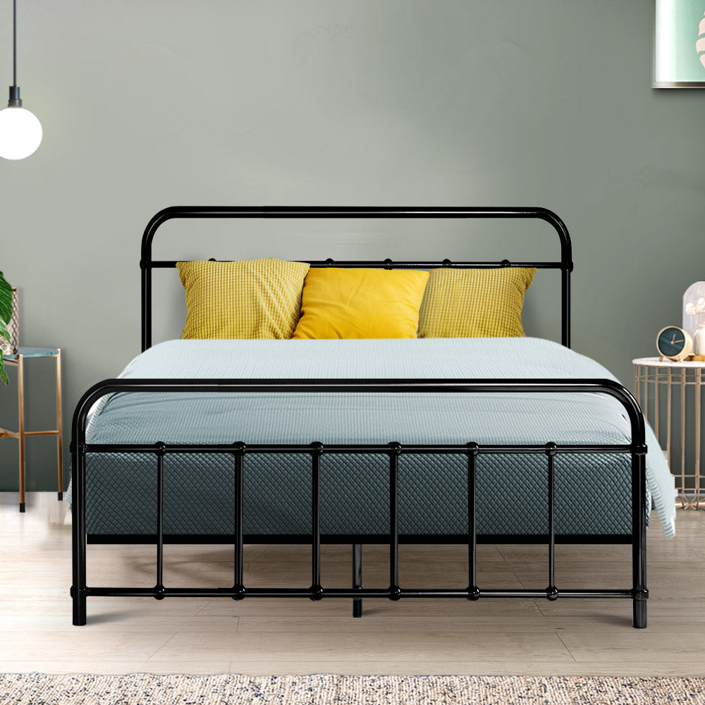 Metal Bed Frame Double Size Platform Foundation Mattress Base Leo Black freeshipping - Awezingly