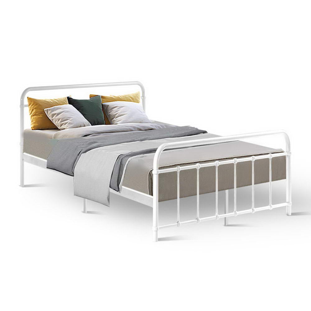 Metal Bed Frame Double Size Platform Foundation Mattress Base Leo White freeshipping - Awezingly