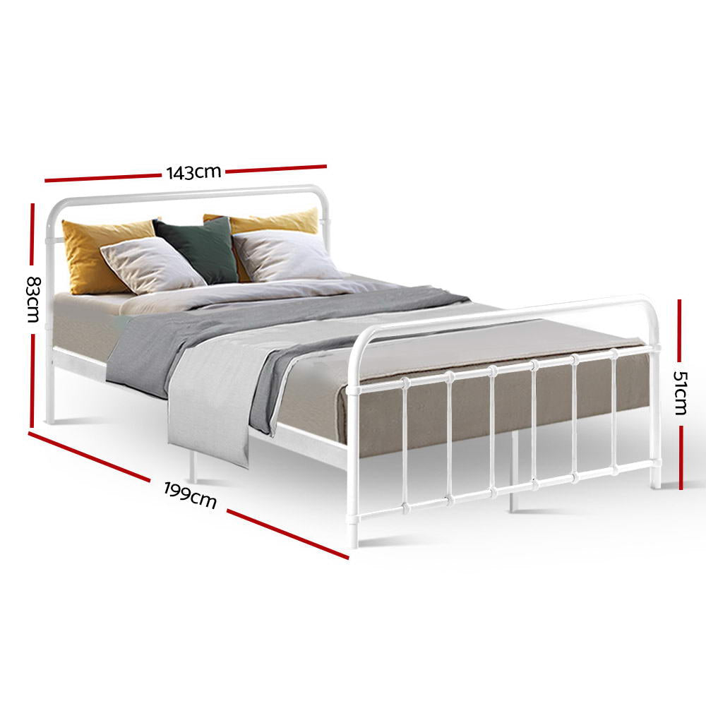 Metal Bed Frame Double Size Platform Foundation Mattress Base Leo White freeshipping - Awezingly