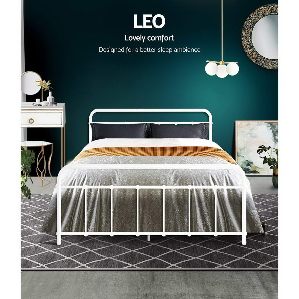 Metal Bed Frame Double Size Platform Foundation Mattress Base Leo White freeshipping - Awezingly