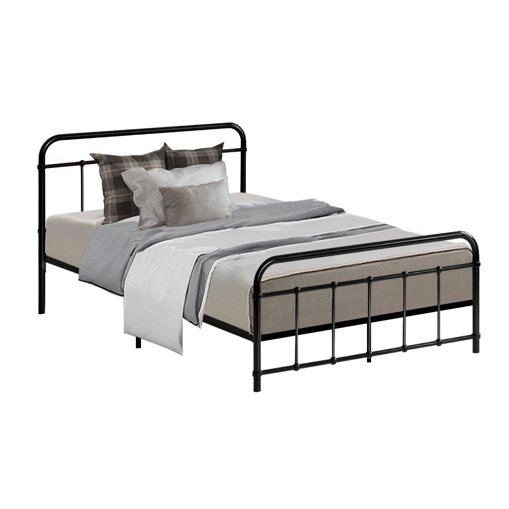 Metal Bed Frame King Single Size Platform Foundation Mattress Base Leo Black freeshipping - Awezingly