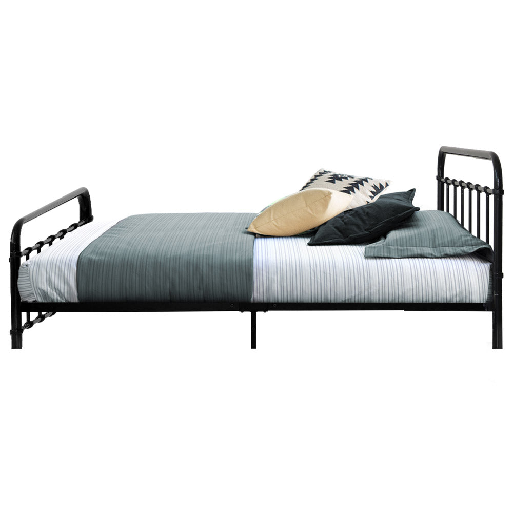 Metal Bed Frame King Single Size Platform Foundation Mattress Base Leo Black freeshipping - Awezingly