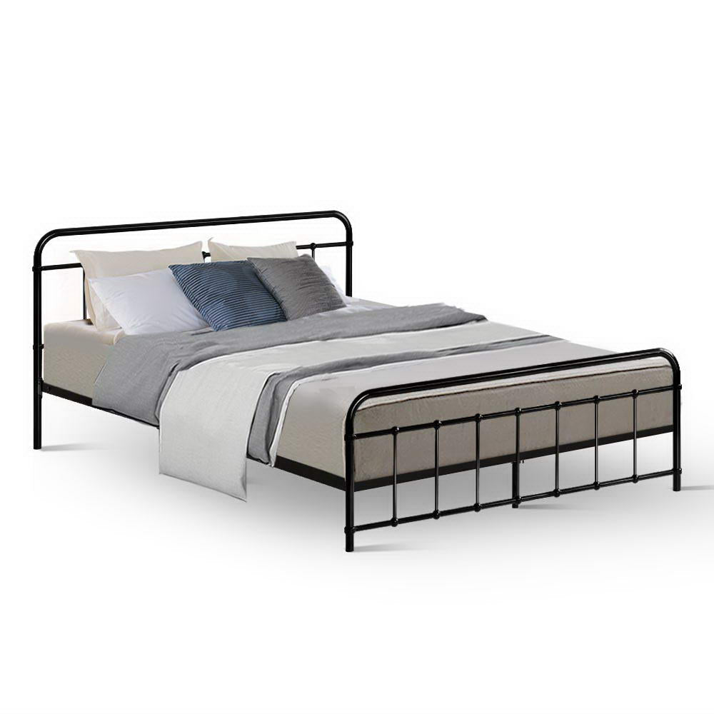 Metal Bed Frame Queen Size Platform Foundation Mattress Base Leo Black freeshipping - Awezingly