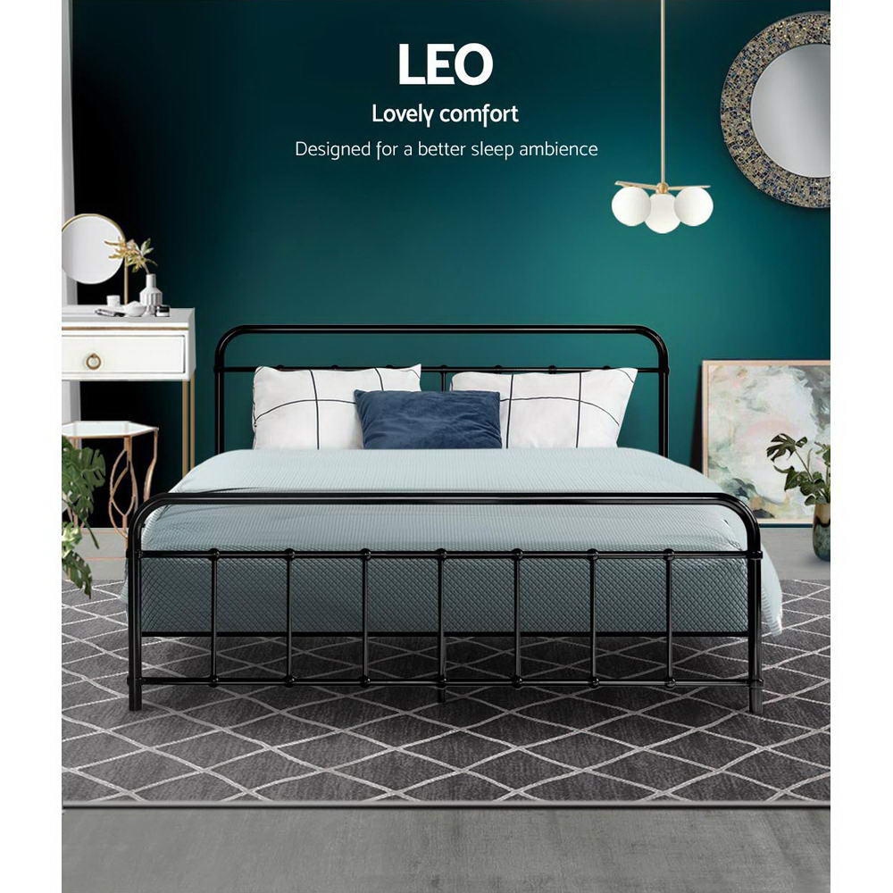 Metal Bed Frame Queen Size Platform Foundation Mattress Base Leo Black freeshipping - Awezingly