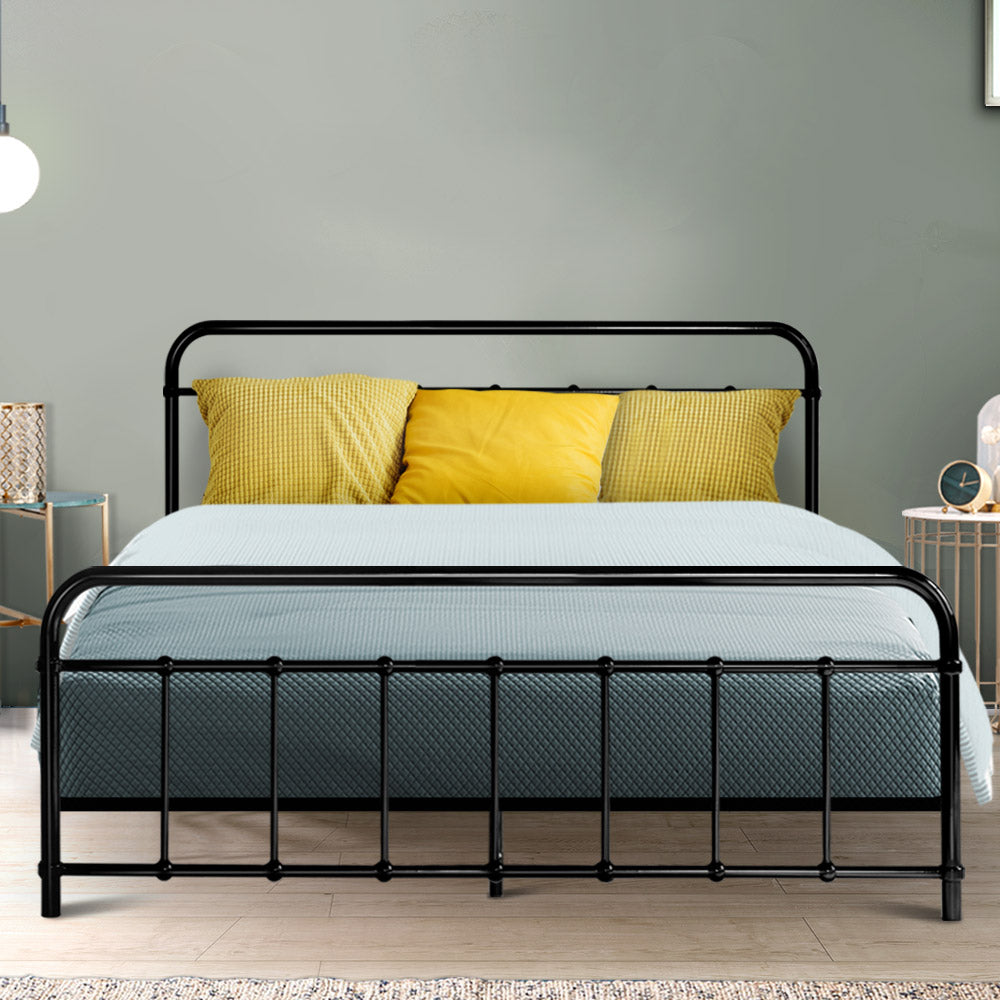 Metal Bed Frame Queen Size Platform Foundation Mattress Base Leo Black freeshipping - Awezingly