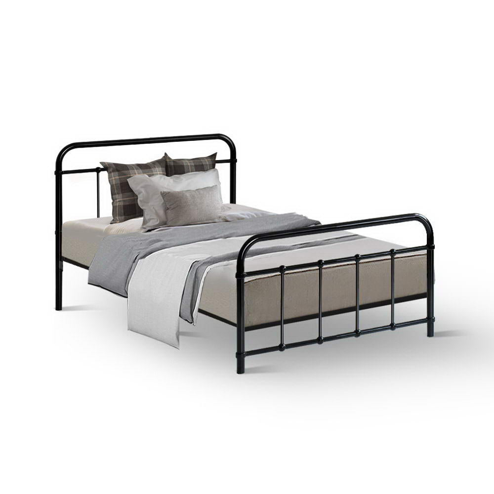 Metal Bed Frame Single Size Platform Foundation Mattress Base Leo Black freeshipping - Awezingly