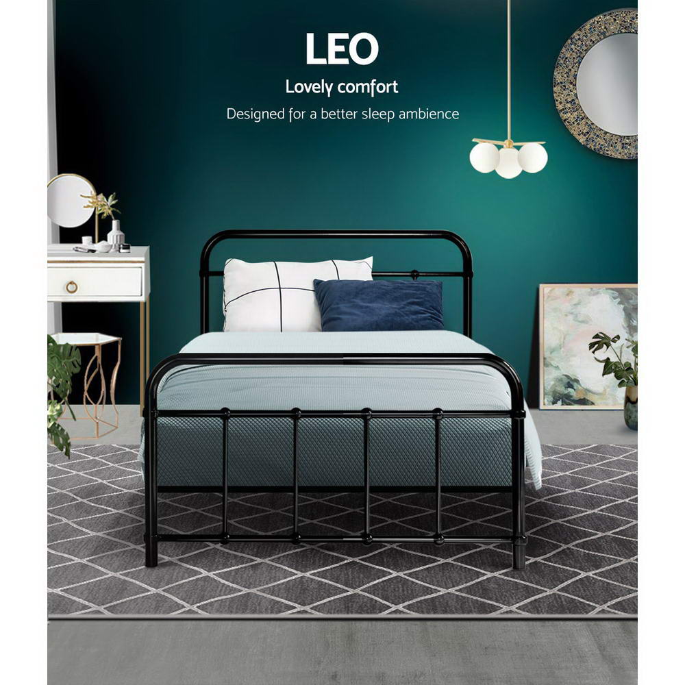 Metal Bed Frame Single Size Platform Foundation Mattress Base Leo Black freeshipping - Awezingly