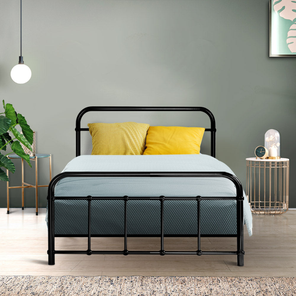 Metal Bed Frame Single Size Platform Foundation Mattress Base Leo Black freeshipping - Awezingly