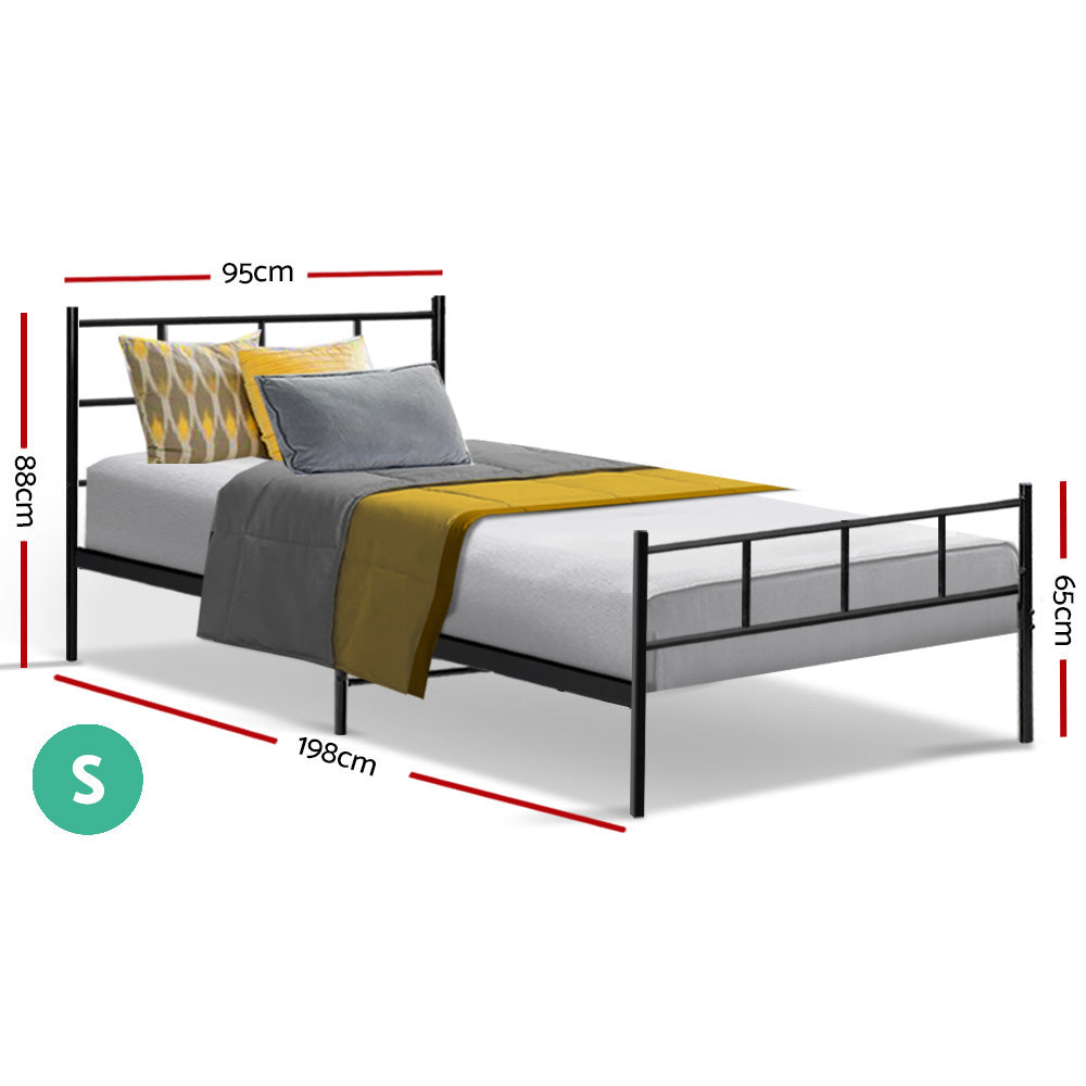 Artiss Metal Bed Frame Single Size Platform Foundation Mattress Base SOL Black freeshipping - Awezingly