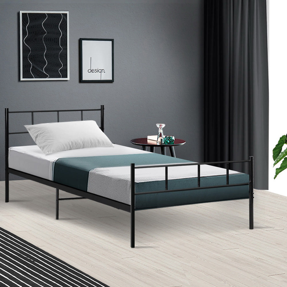 Artiss Metal Bed Frame Single Size Platform Foundation Mattress Base SOL Black freeshipping - Awezingly