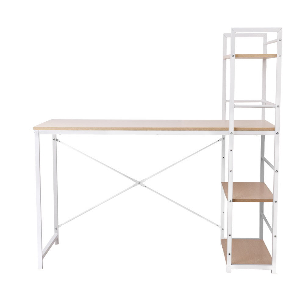 Artiss Metal Desk with Shelves - White with Oak Top