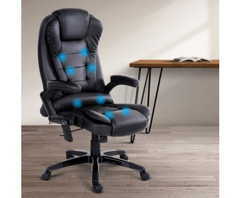 8 Point PU Leather Reclining Massage Chair - Black freeshipping - Awezingly