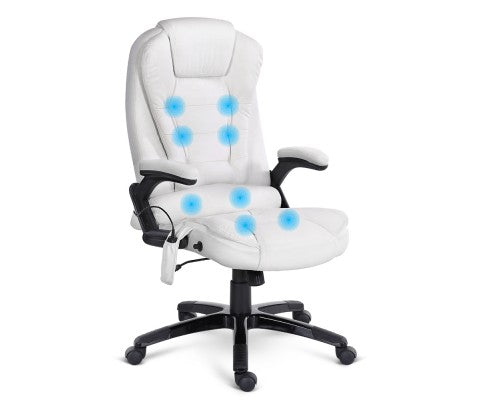 8 Point PU Leather Reclining Massage Chair - White freeshipping - Awezingly