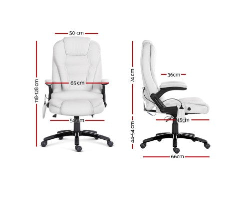 8 Point PU Leather Reclining Massage Chair - White freeshipping - Awezingly