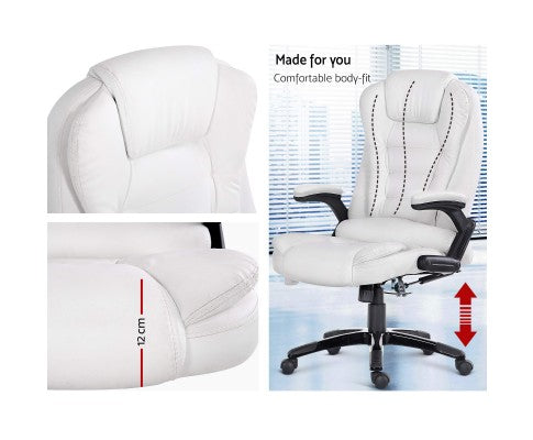 8 Point PU Leather Reclining Massage Chair - White freeshipping - Awezingly