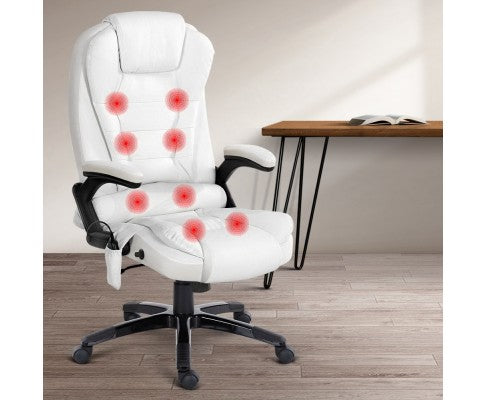 8 Point PU Leather Reclining Massage Chair - White freeshipping - Awezingly