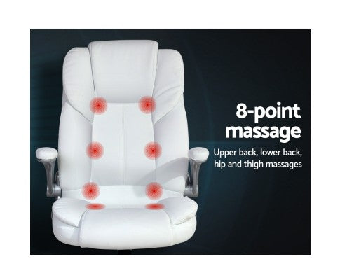 8 Point PU Leather Massage Office Chair - White freeshipping - Awezingly