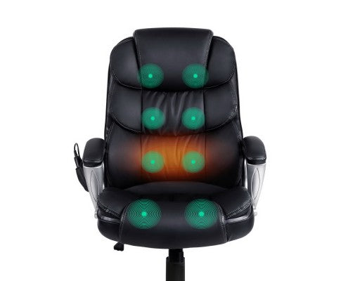 8 Point PU Leather Reclining Massage Chair - Black freeshipping - Awezingly