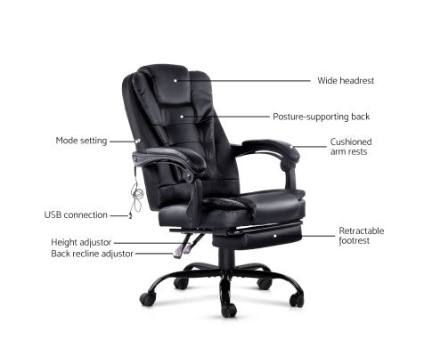 Artiss Electric Massage Office Chairs Recliner Computer Gaming Seat Footrest Black freeshipping - Awezingly