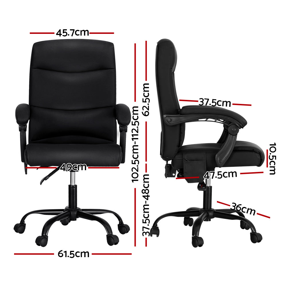 Artiss Massage Office Chair Executive Computer Chairs PU Leather Recline Black