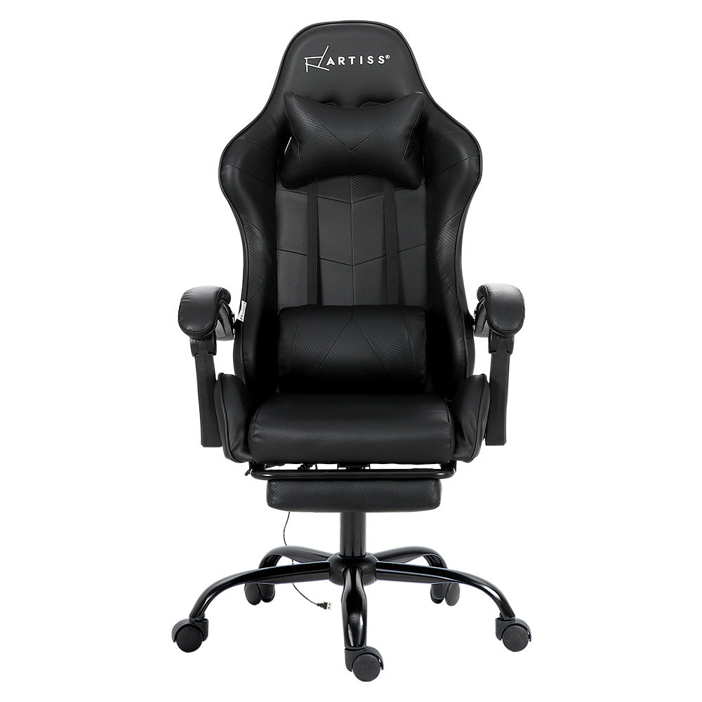 Artiss Gaming Chairs Massage Racing Recliner Leather Office Chair Footrest Black