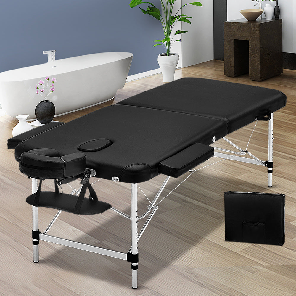 Zenses 70cm Wide Portable Aluminium Massage Table Two Fold Treatment Beauty Therapy Black freeshipping - Awezingly