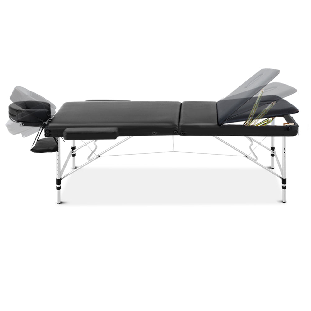 Zenses 3 Fold Portable Aluminium Massage Table - Black freeshipping - Awezingly