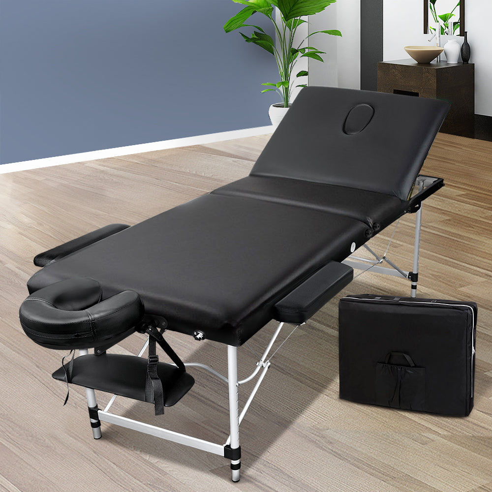 Zenses 3 Fold Portable Aluminium Massage Table - Black freeshipping - Awezingly