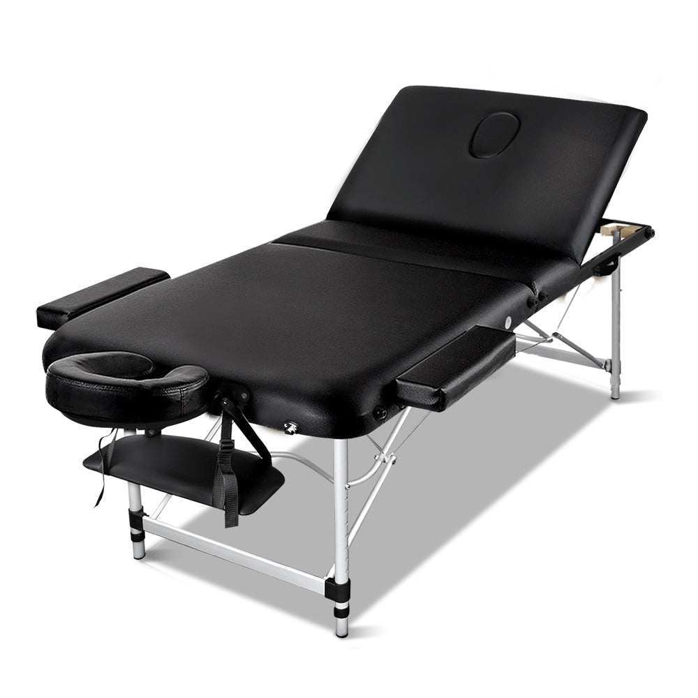 Zenses 70cm Wide Portable Aluminium Massage Table 3 Fold Treatment Beauty Therapy Black freeshipping - Awezingly