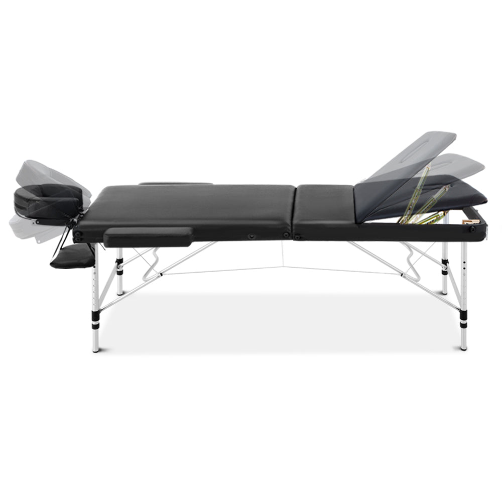 Zenses 70cm Wide Portable Aluminium Massage Table 3 Fold Treatment Beauty Therapy Black freeshipping - Awezingly