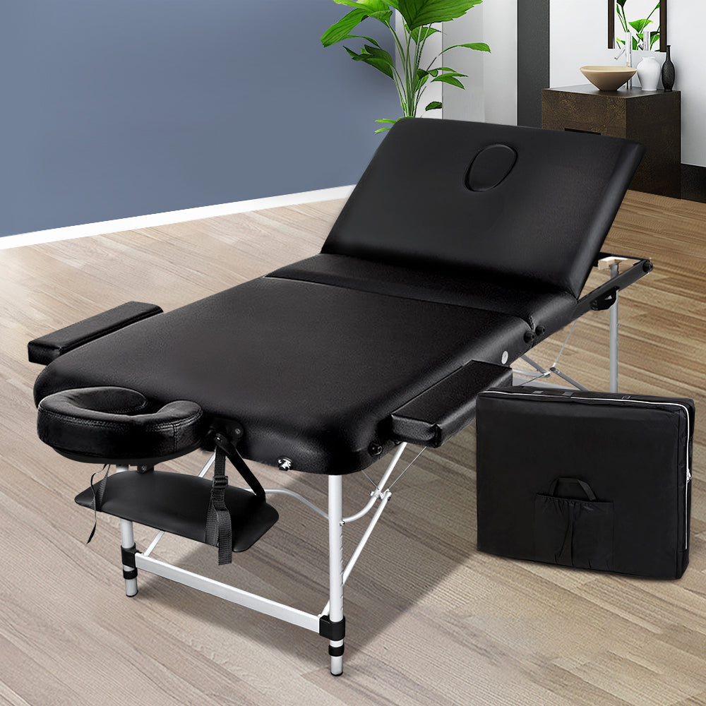 Zenses 70cm Wide Portable Aluminium Massage Table 3 Fold Treatment Beauty Therapy Black freeshipping - Awezingly