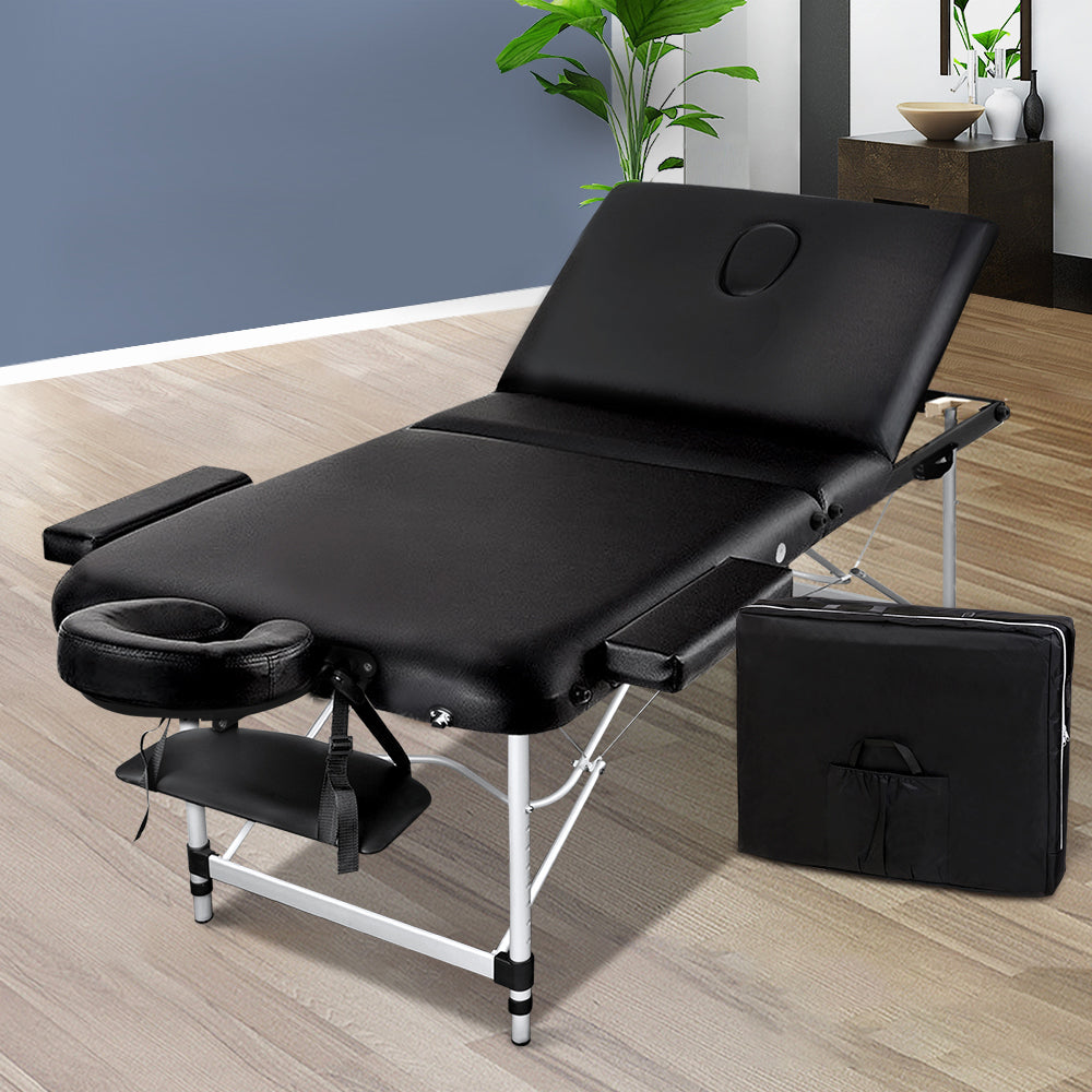 Zenses 3 Fold Portable Aluminium Massage Table - Black freeshipping - Awezingly