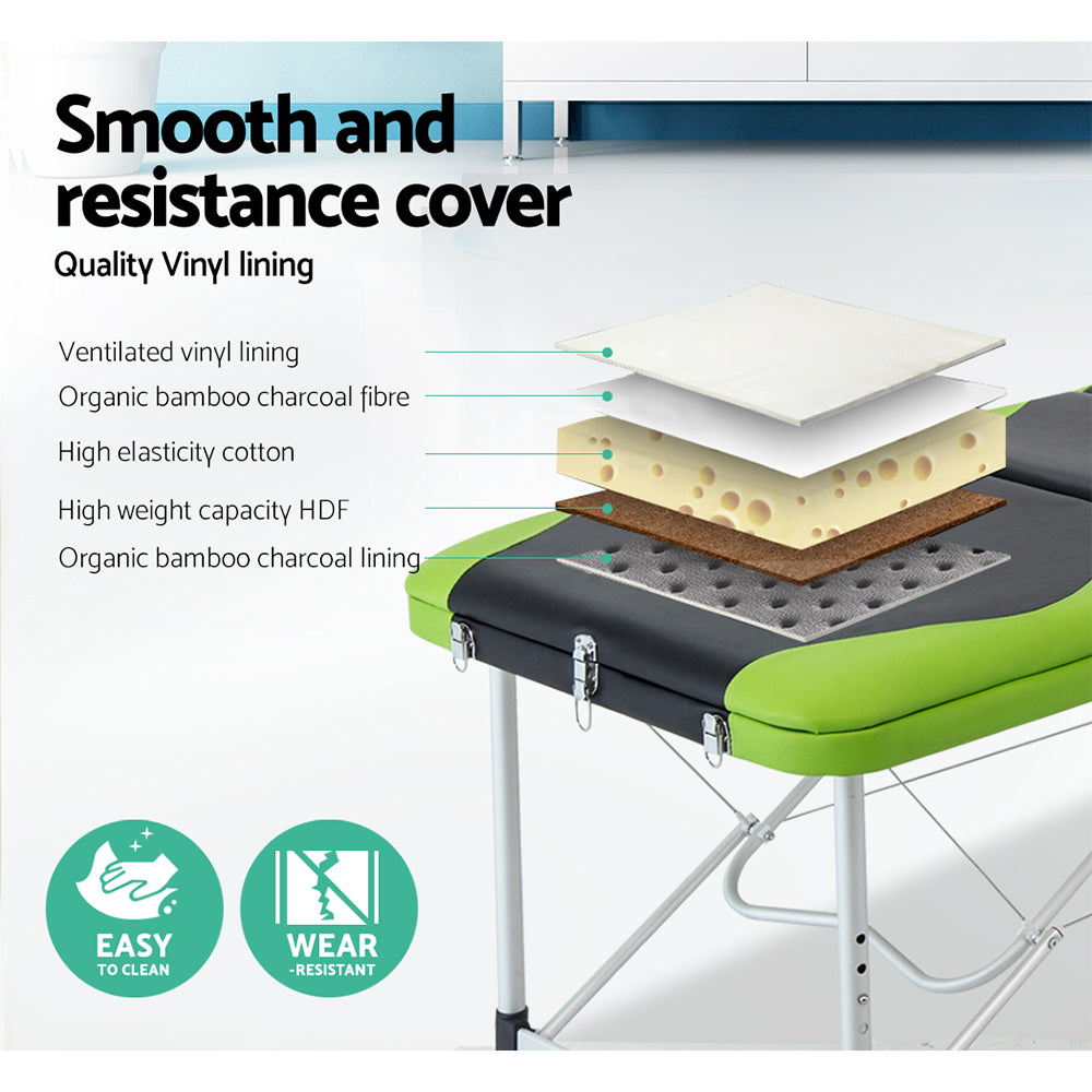 Zenses 3 Fold Portable Aluminium Massage Table - Green & Black freeshipping - Awezingly