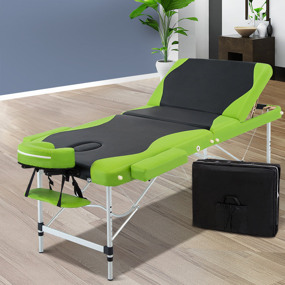 Zenses 3 Fold Portable Aluminium Massage Table - Green & Black freeshipping - Awezingly