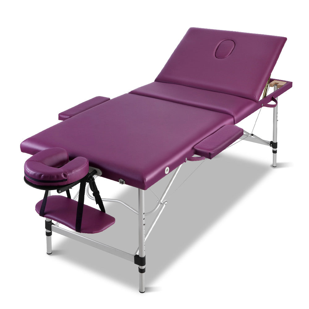 Zenses 3 Fold Portable Aluminium Massage Table Massage Bed Beauty Therapy Purple 75cm freeshipping - Awezingly