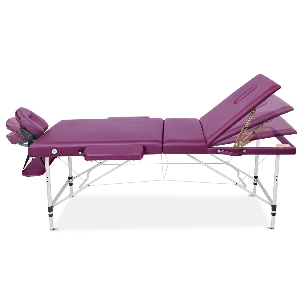 Zenses 3 Fold Portable Aluminium Massage Table Massage Bed Beauty Therapy Purple 75cm freeshipping - Awezingly